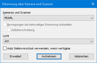 Erkennung über Kamera und Scanner Dialogfenster