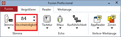 Fusion Registerkarte mit gewähltem Geschwindigkeitsfeld