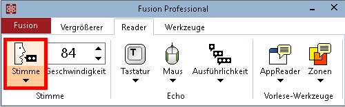 Fusion Registerkarte mit gewähltem Stimmen-Schalter