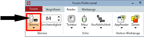 Zum Auschalten von Voll-Sprache auf die obere Hälfte des Stimmenschalters klicken