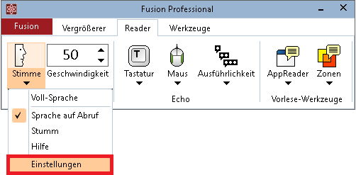 Wählen Sie Einstellungen, um das Dialogfenster Stimmeneinstellungen zu öffnen